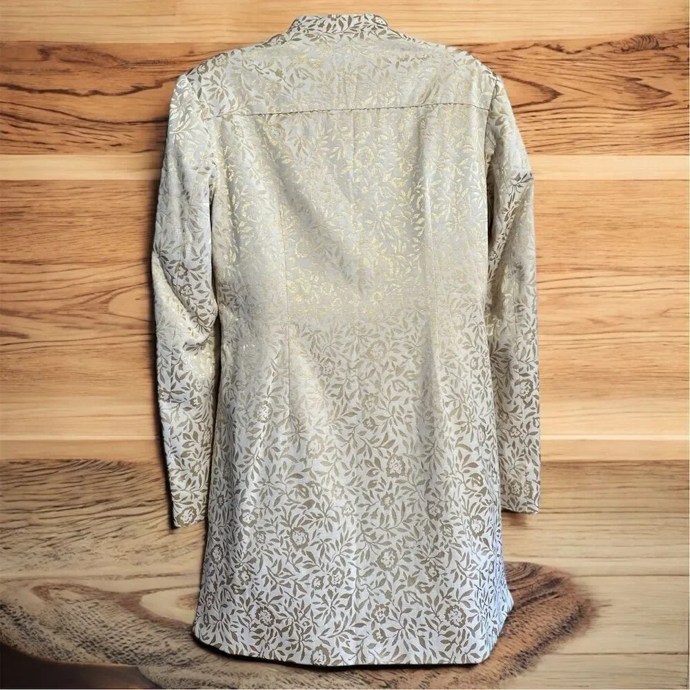 Pendleton Vintage 80's Gold Lame Cream Floral Long Overcoat Button Closure